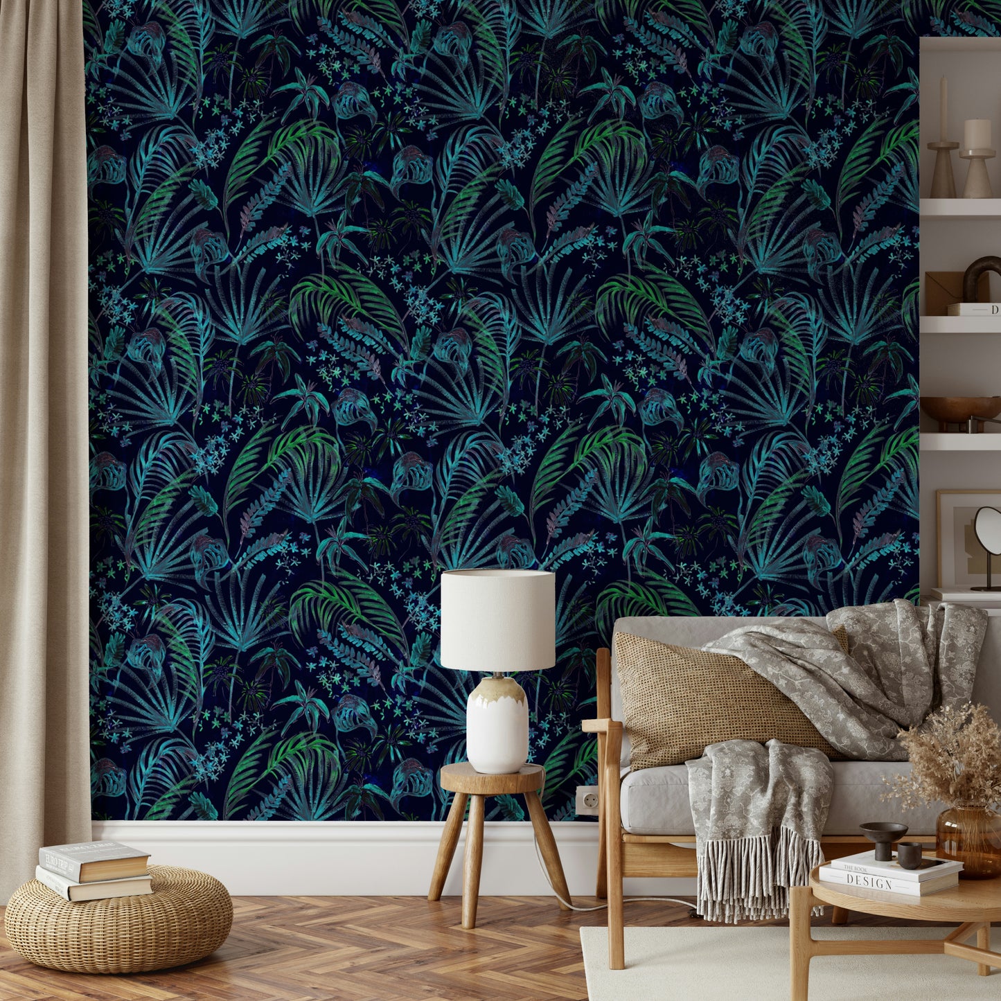 Hand Painted Night Plants night garden mural

