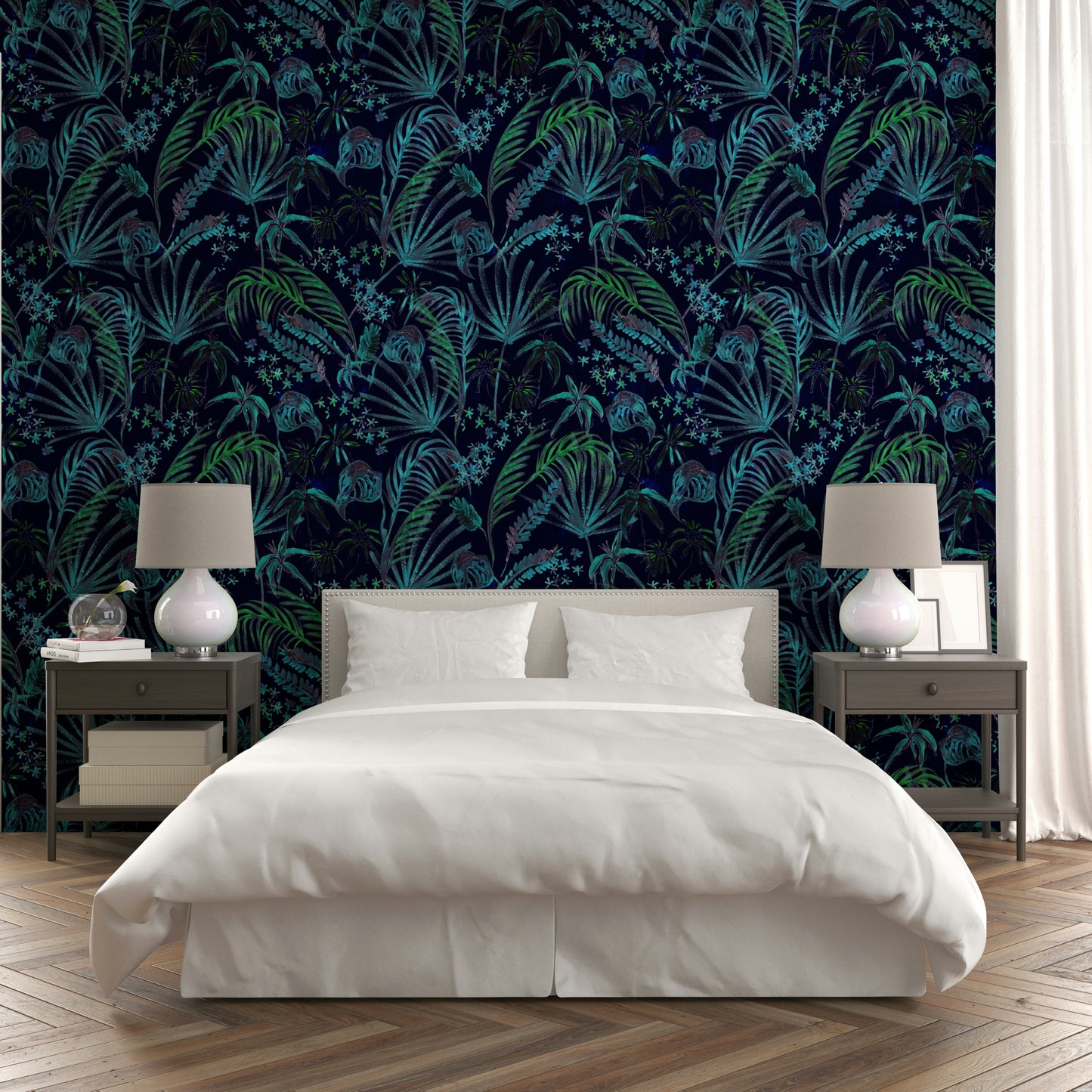 Hand Painted Night Plants natural wallpaper

