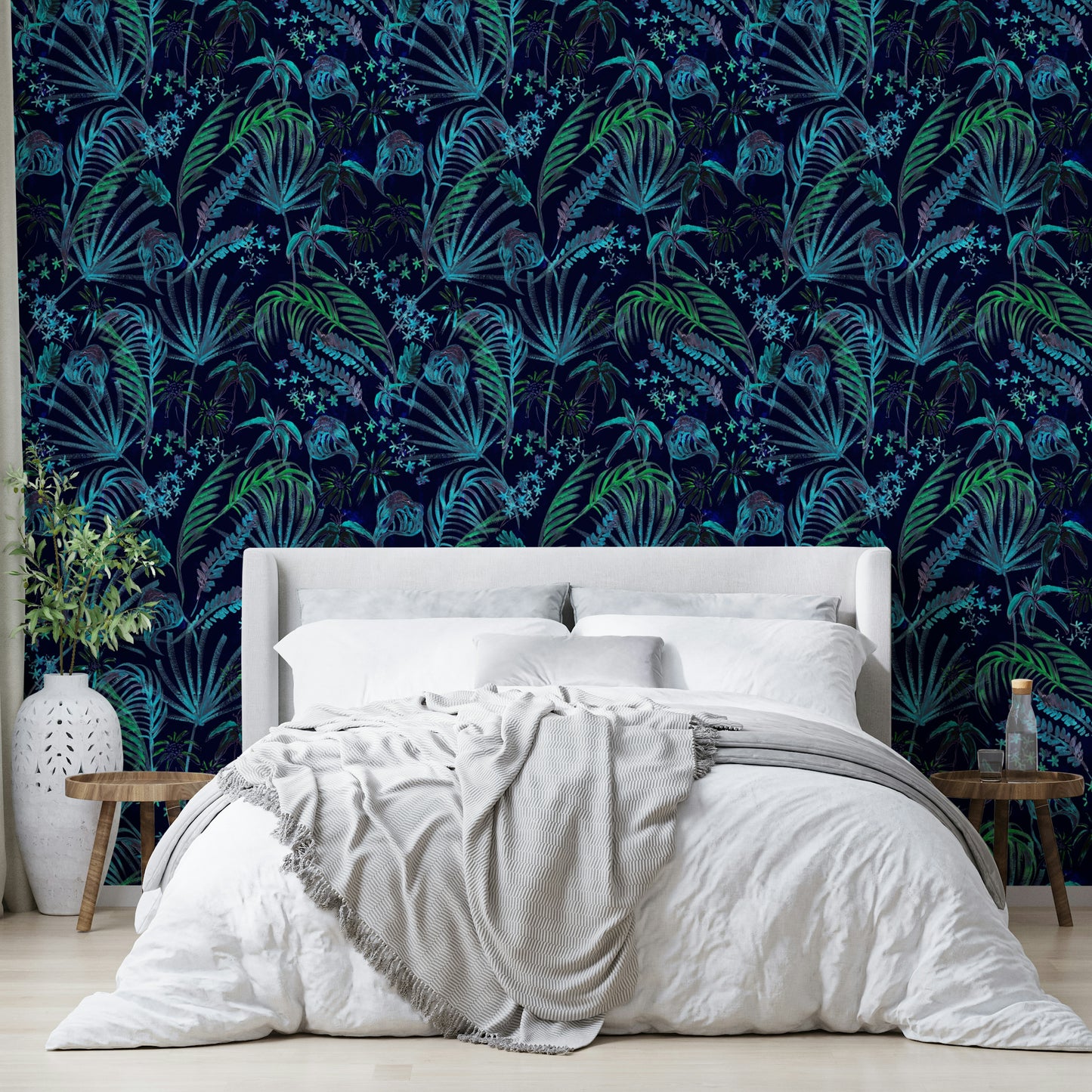 Hand Painted Night Plants botanical mural

