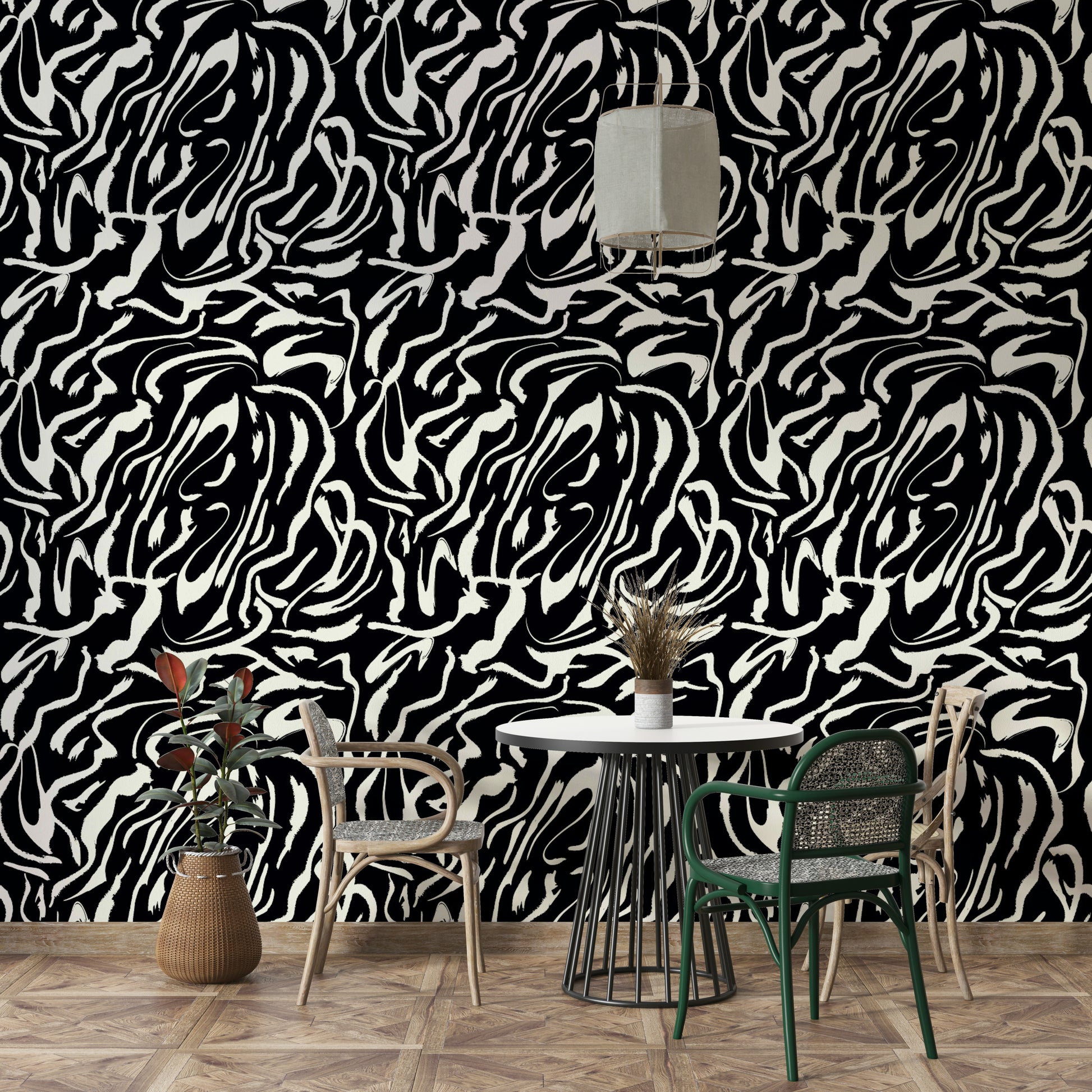 White Painted Lines artistic wall mural