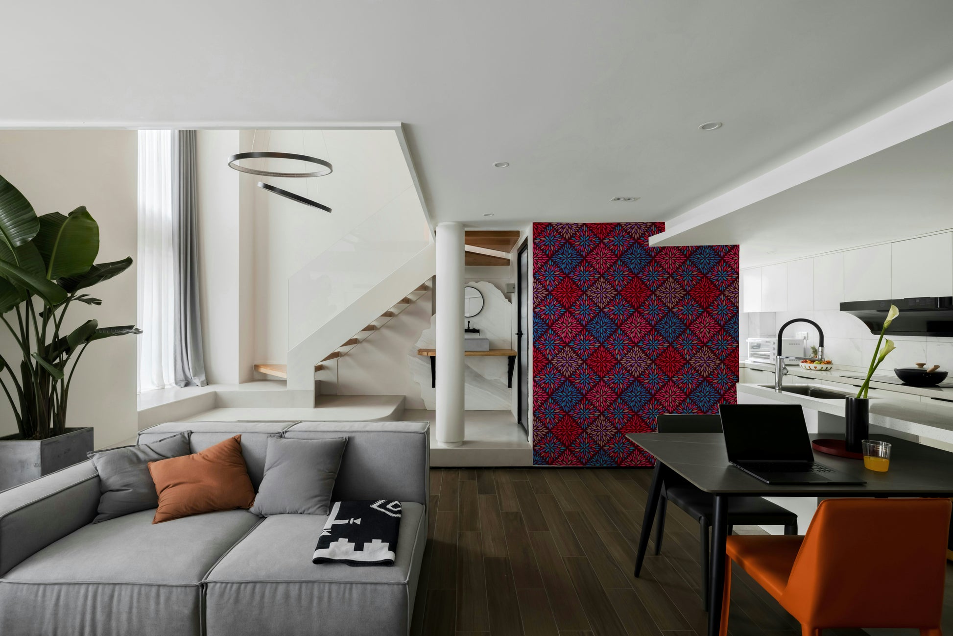 Dahlia Diamonds cherry red decor wallpaper 