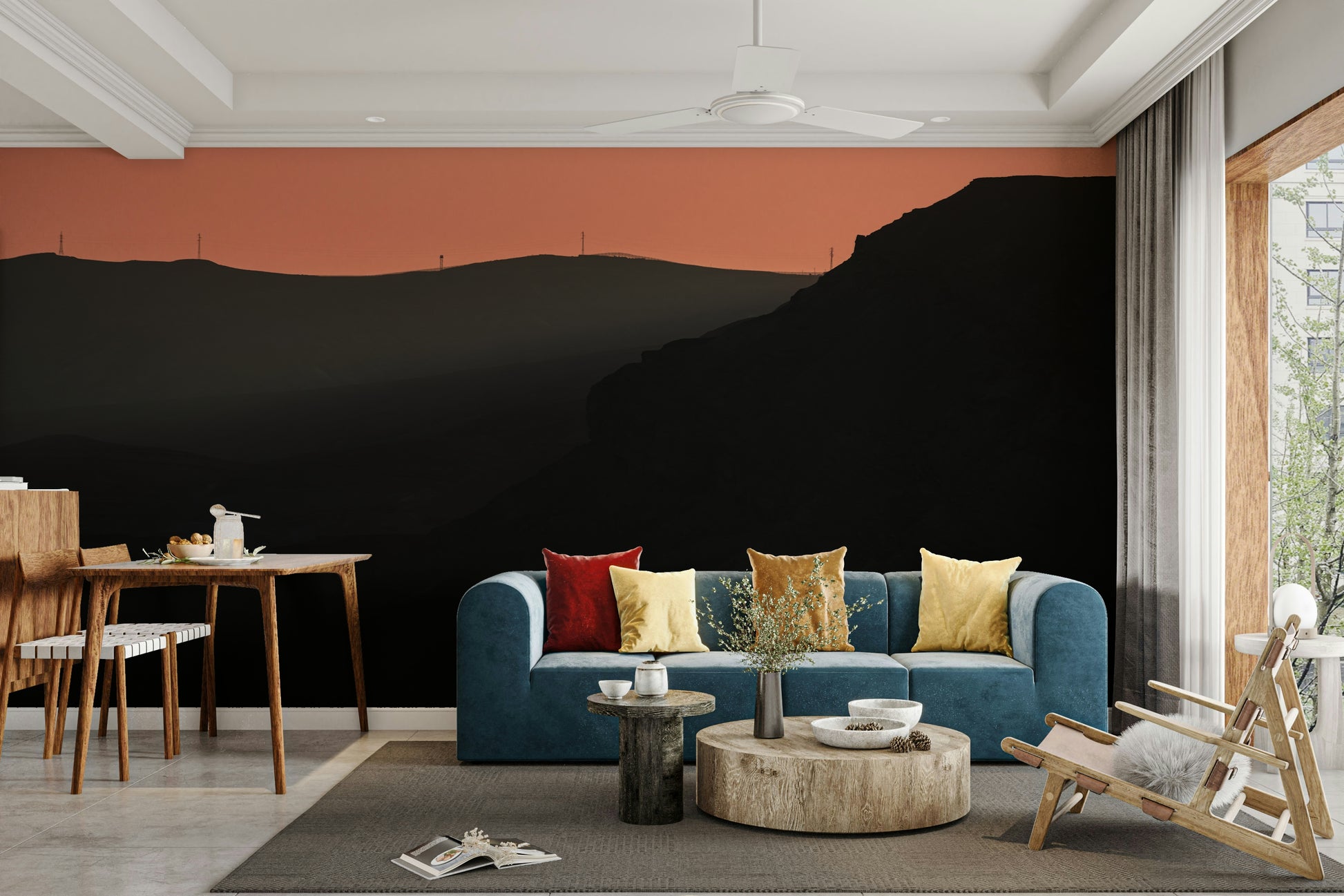 A close-up of the misty mountain ridges and soft, gradient tones.

