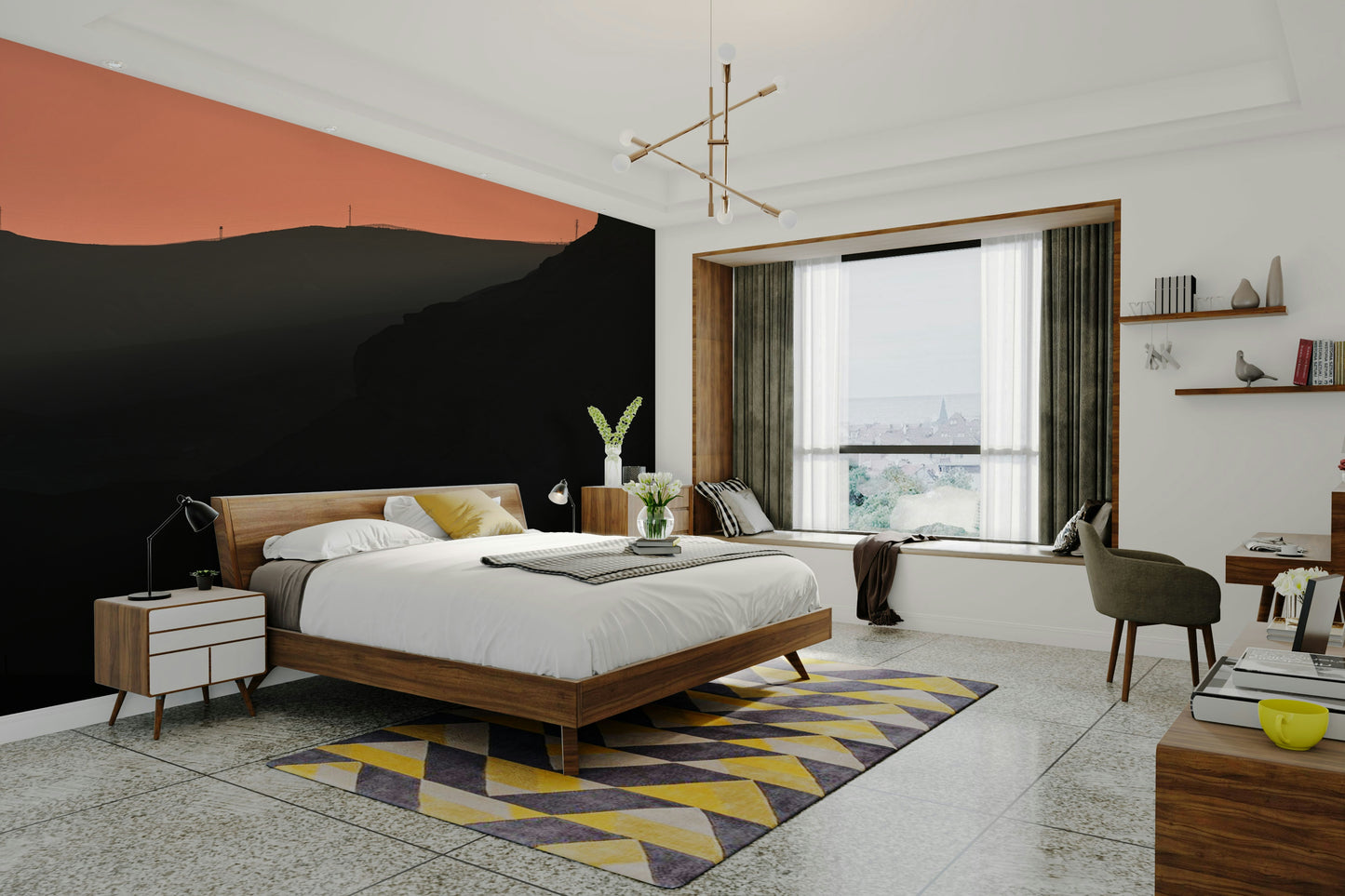 The peel and stick wallpaper on a smooth wall surface.

