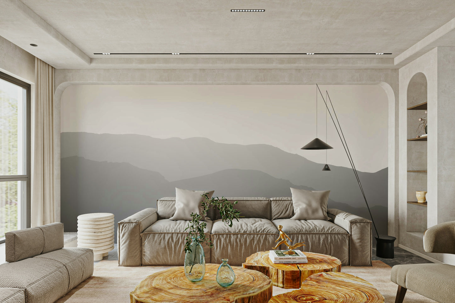 A close-up of the misty mountain ridges in black and white.

