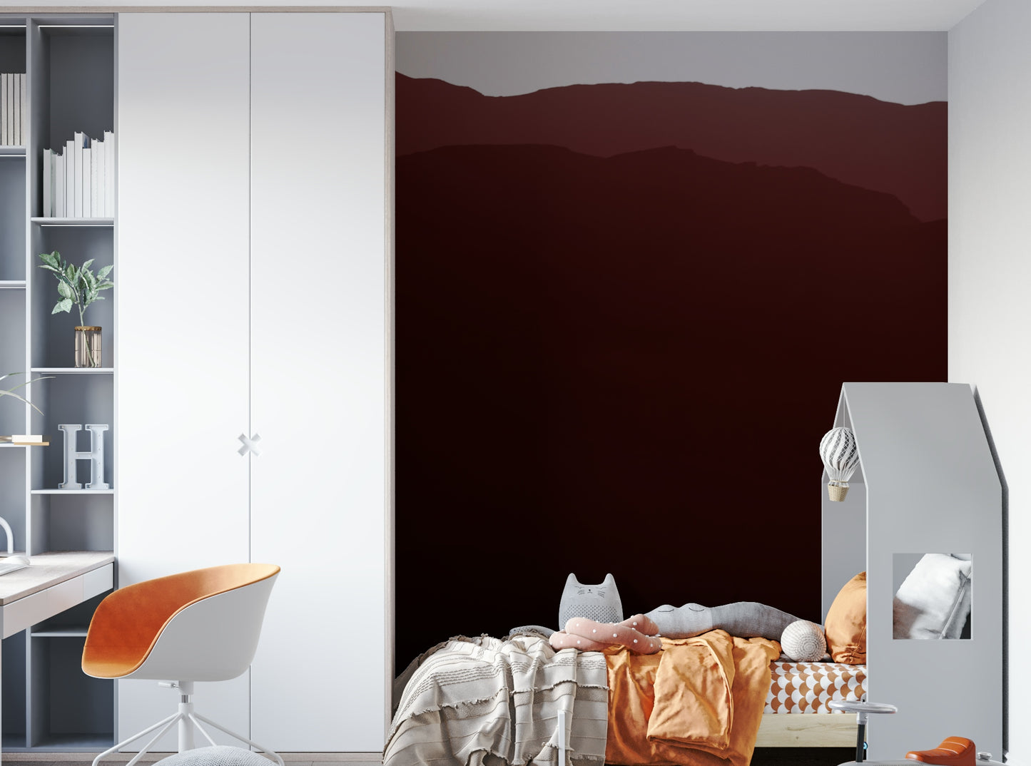 A high-angle view of the wall mural in a large space.

