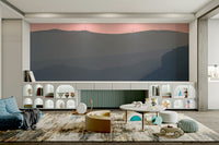 A minimalist home office with the scenic mountain wallpaper.

