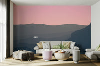 A close-up of the misty mountain ridges and soft, gradient tones.

