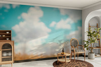 A high-angle view of the wall mural in a large space.

