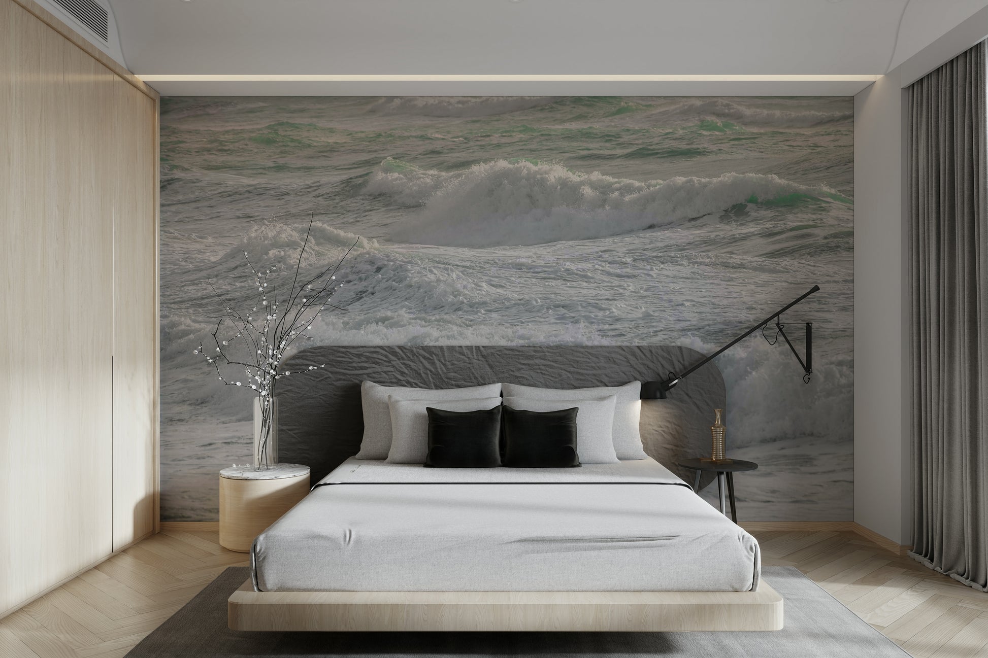 A high-angle view of the wall mural with natural light.

