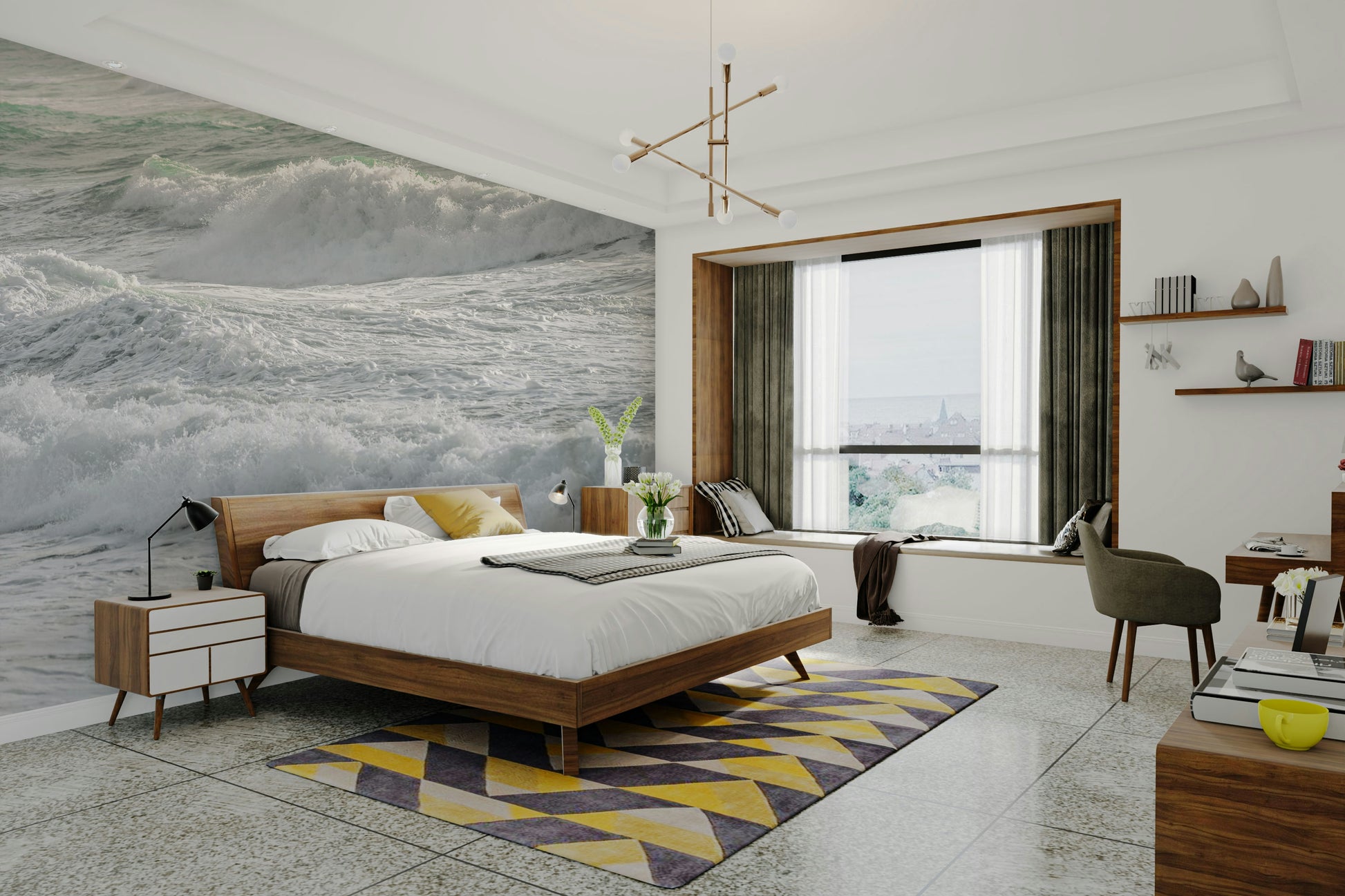 The wallpaper for walls being admired in a home.

