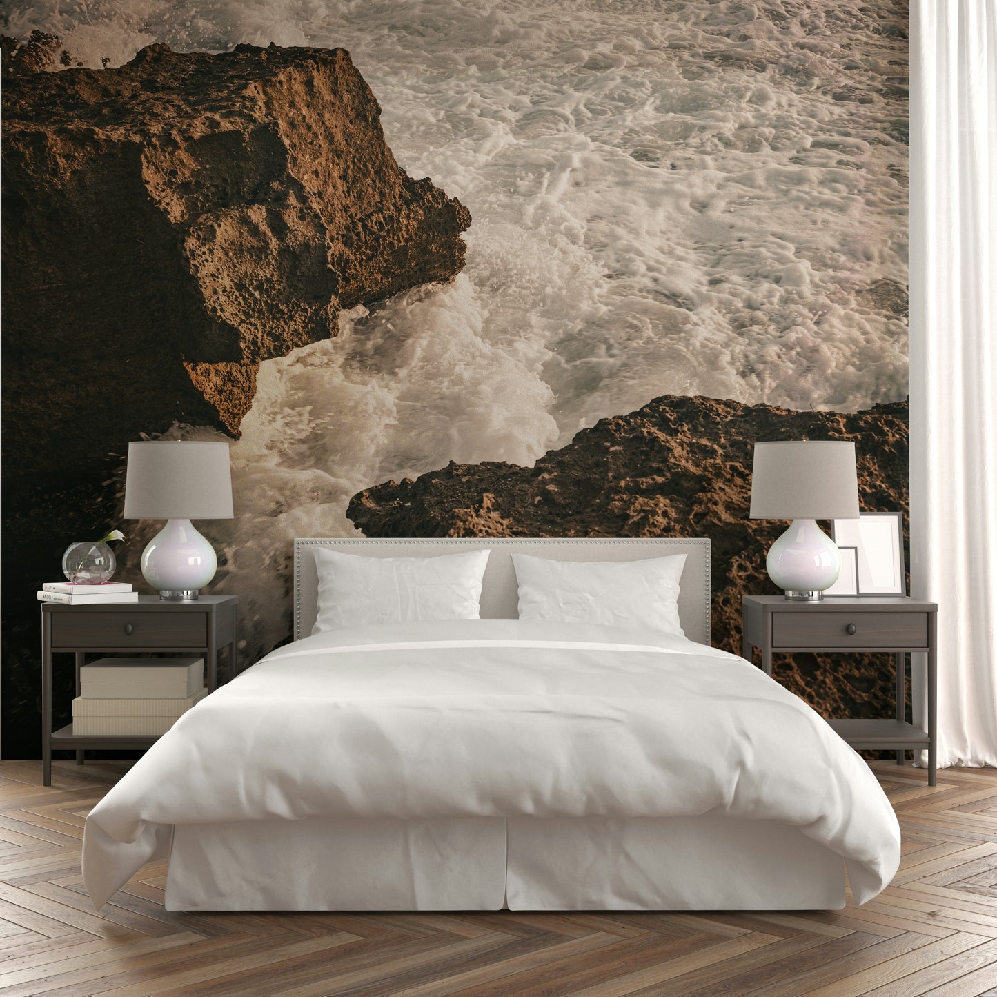 An aerial view of the waves near the shore.

