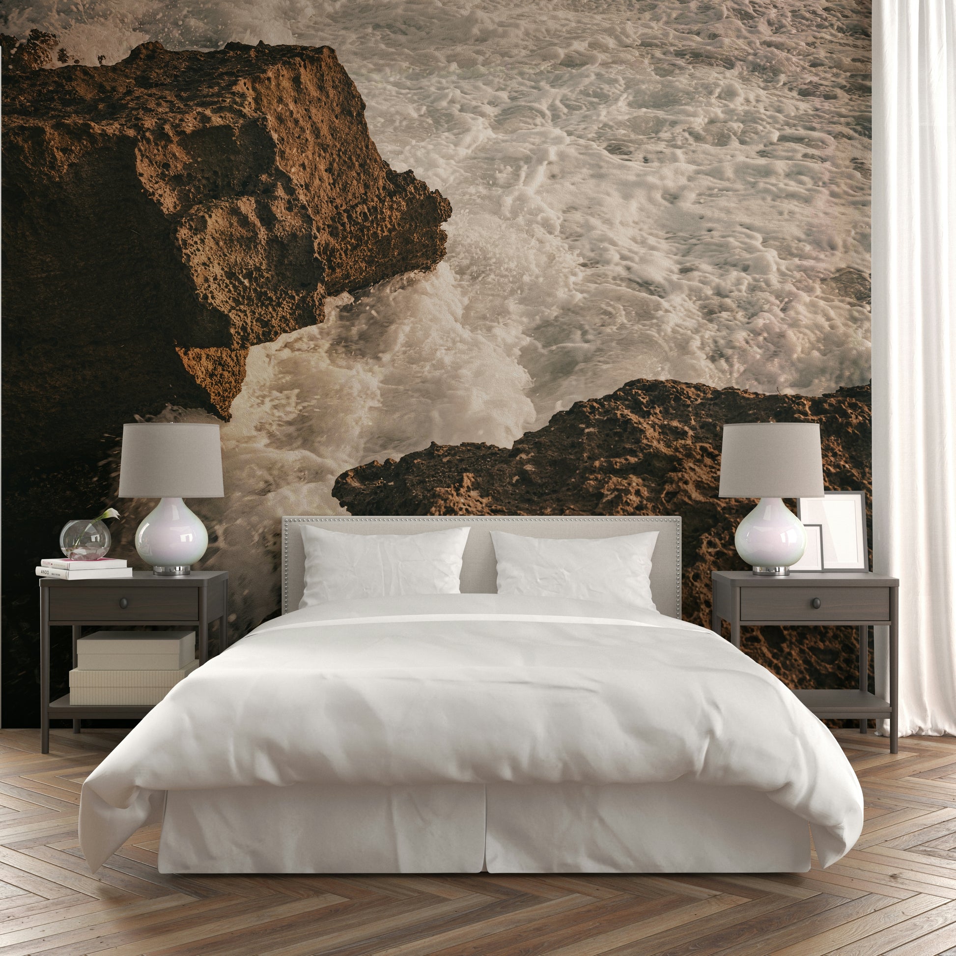 An aerial view of the waves near the shore.

