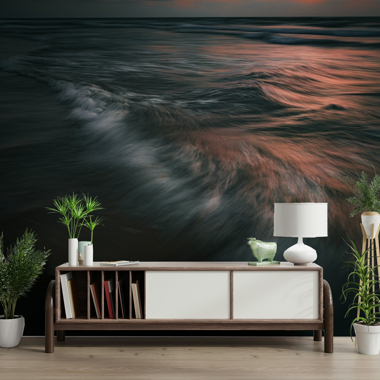 An angled shot of the mural's gentle color palette.

