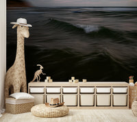 The wallpaper is used as a feature wall in a bedroom.

