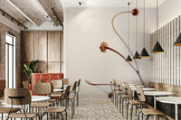 A minimalist interior with the subtle botanical wallpaper.

