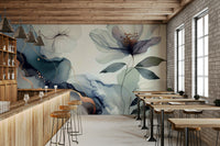 An interior view showing a wall decorated with a Dreamy Sage Garden Blue Wall Mural.