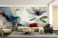 An elegant wall mural with a sage motif.