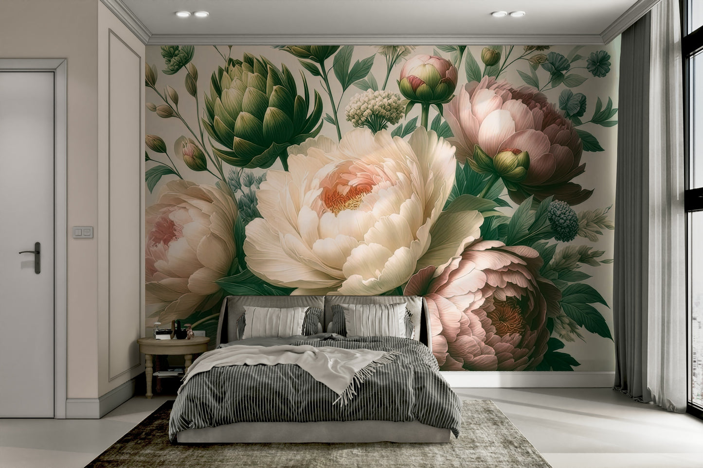A classic baroque mural with a peony pattern.