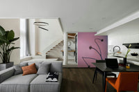 A minimalist home office with the abstract botanical wallpaper.

