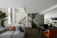 A serene ocean wall mural with subtle colors.