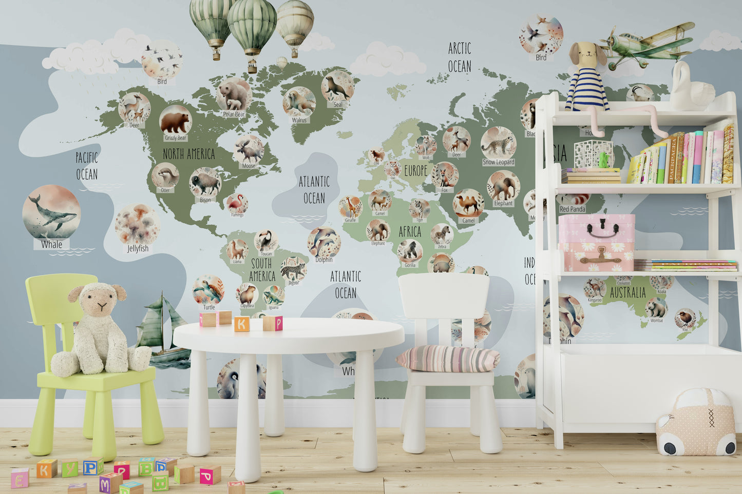 A unique animal map for a nursery room.