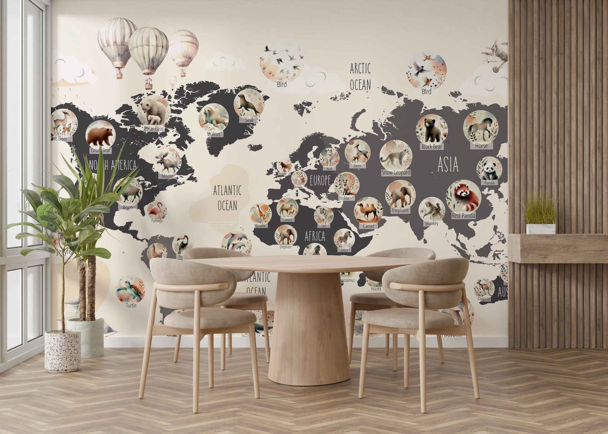 A beautiful wildlife map wallpaper with a modern flair.