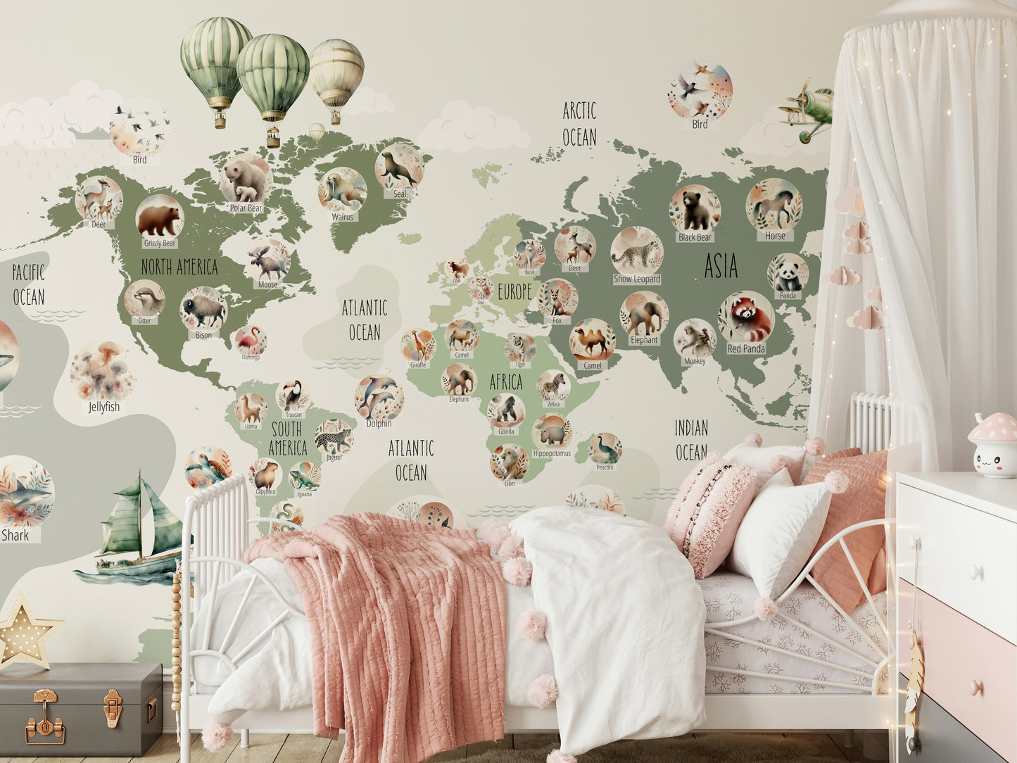 Green Globetrotter's World Map Wall Mural