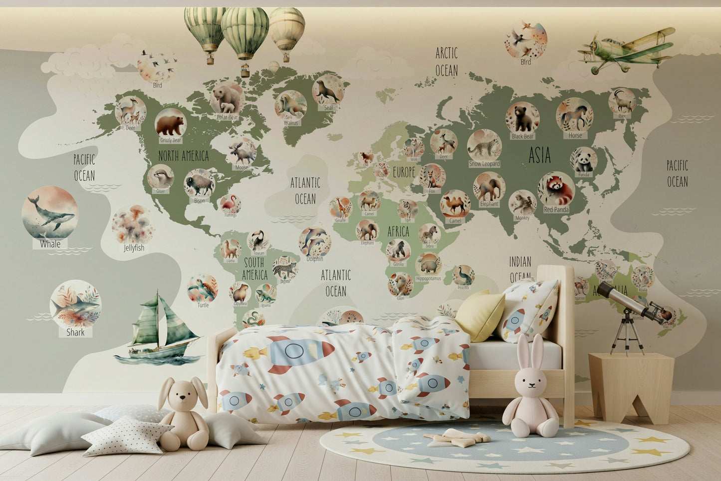 Green Globetrotter's World Map Wall Mural