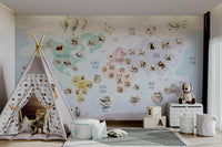 Pastel Wildlife kids room wallpaper