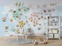 Pastel Wildlife charming mural wallpaper