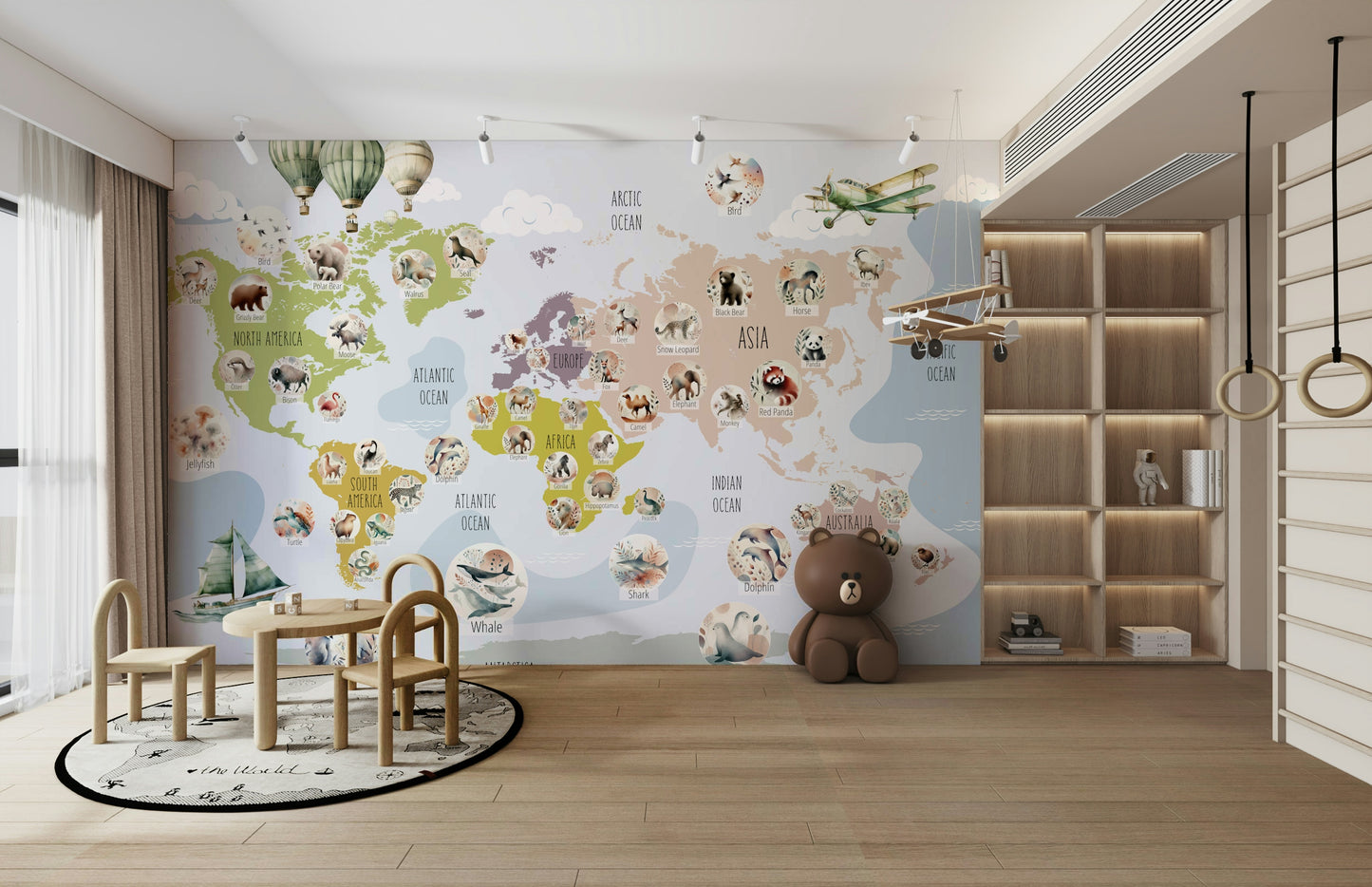 Whimsical Animal World Map charming wallpaper