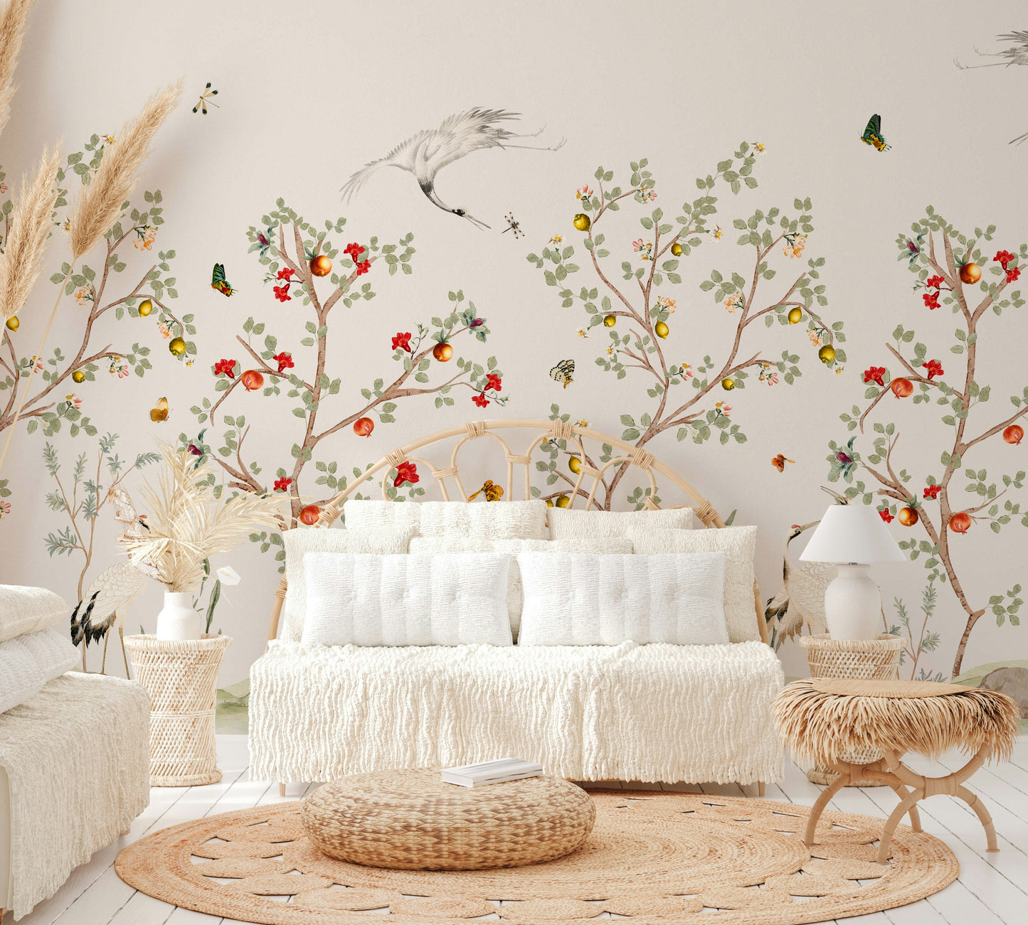 Chinoiserie Cranes elegant wallpaper