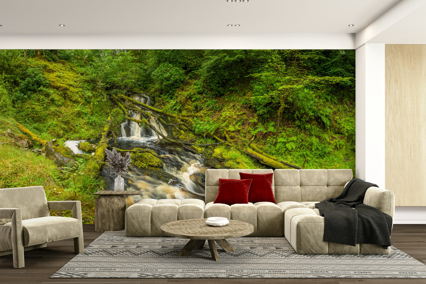 Mossy Falls serene wallpaper for walls

