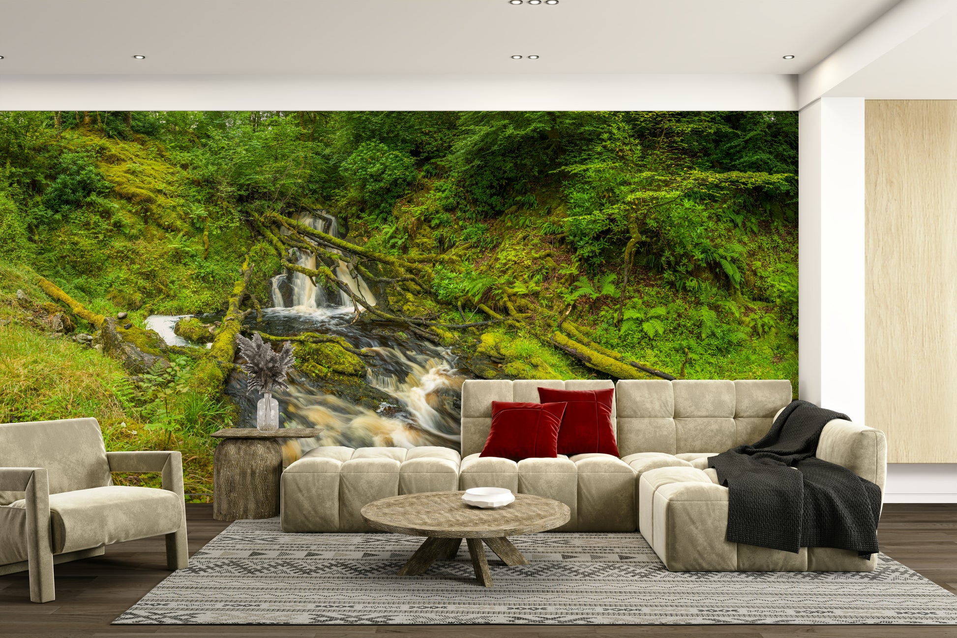 Mossy Falls serene wallpaper for walls


