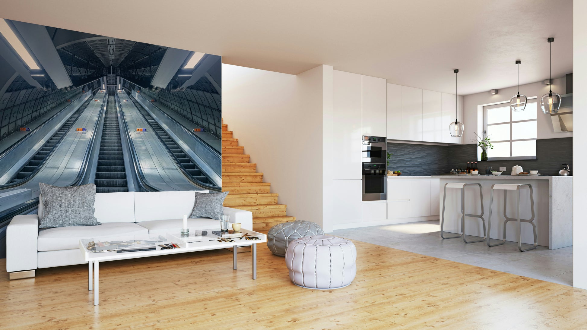 The peel and stick wallpaper on a smooth wall surface.

