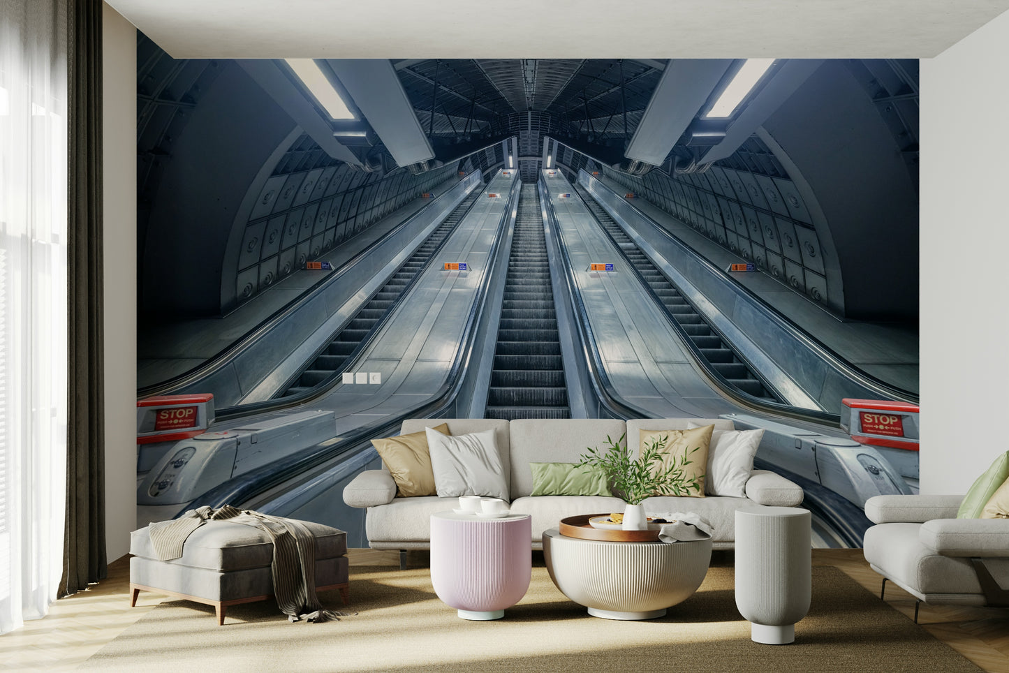 A detail shot of the light and shadow in the subway scene.

