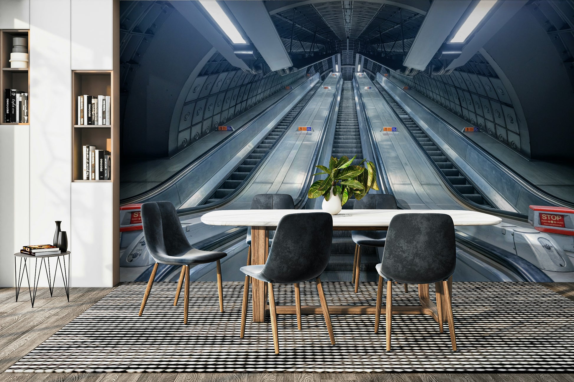 An angled shot of the mural's modern color palette.

