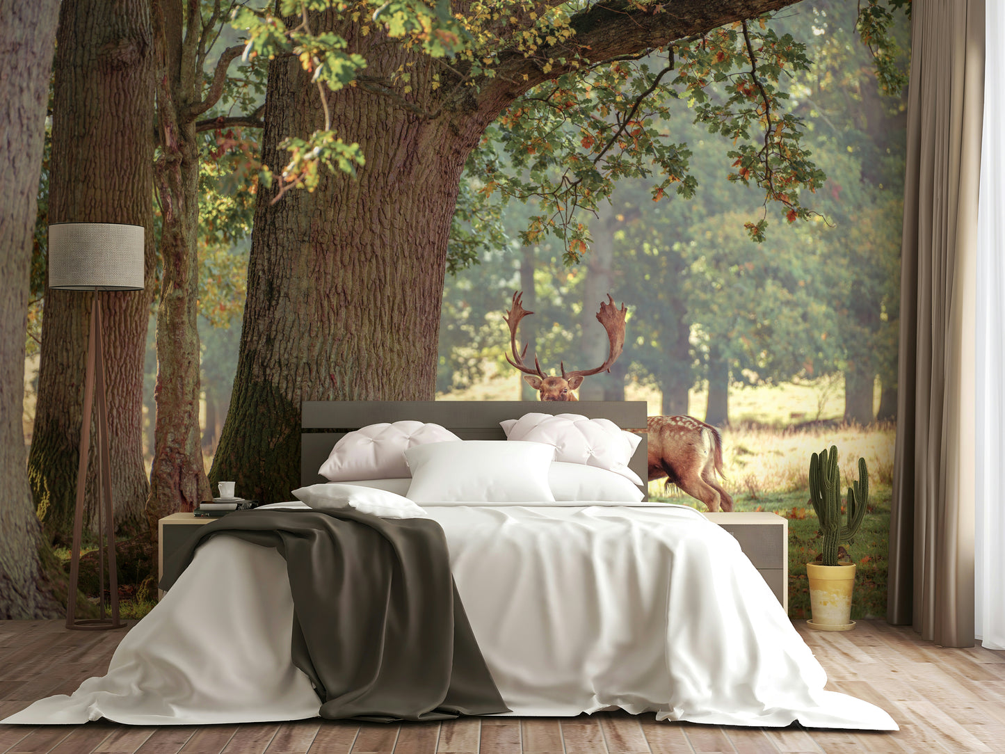 A high-angle view of the wall mural in a large space.

