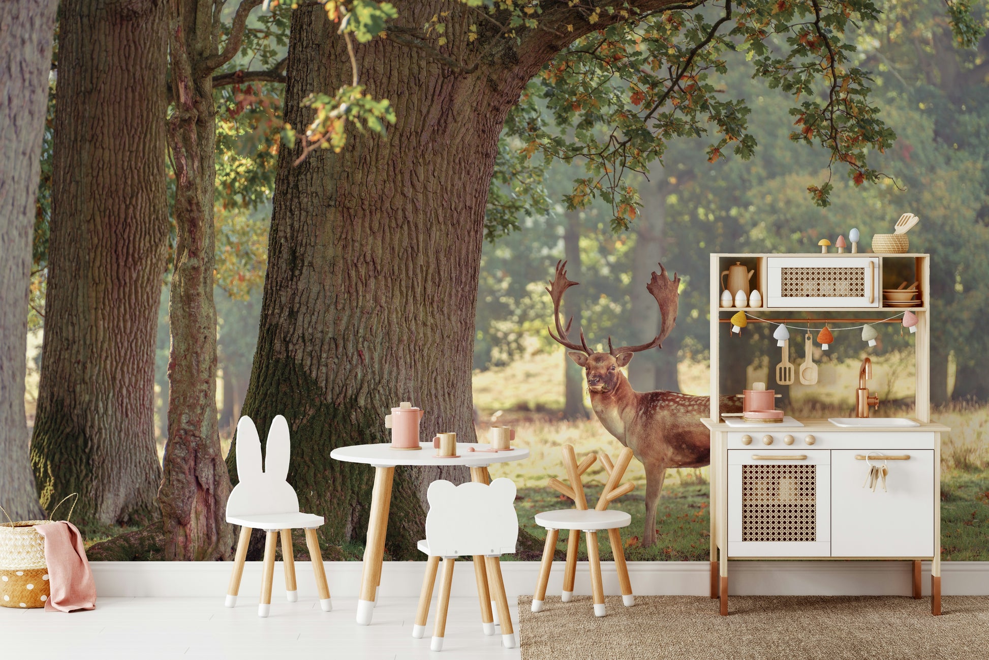 The wallpaper is used to create a feature wall in a dining room.

