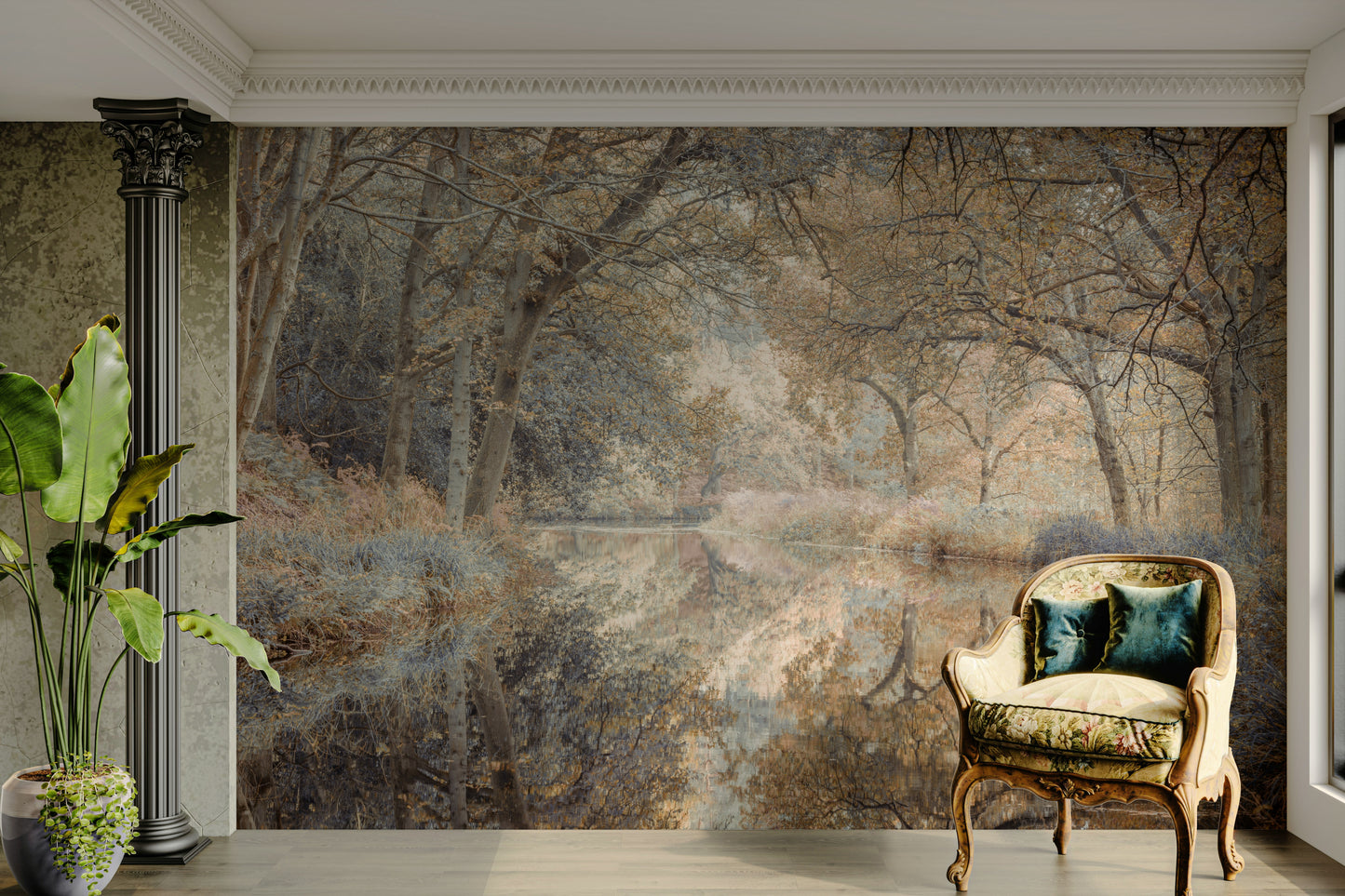 The wallpaper for walls being admired in a home.

