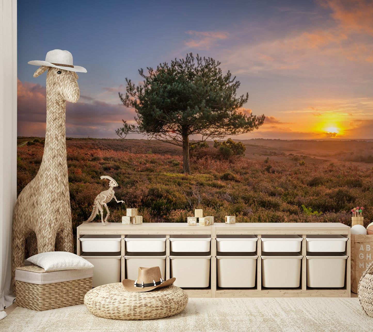 A detail shot of the tree's green foliage against the sky.


