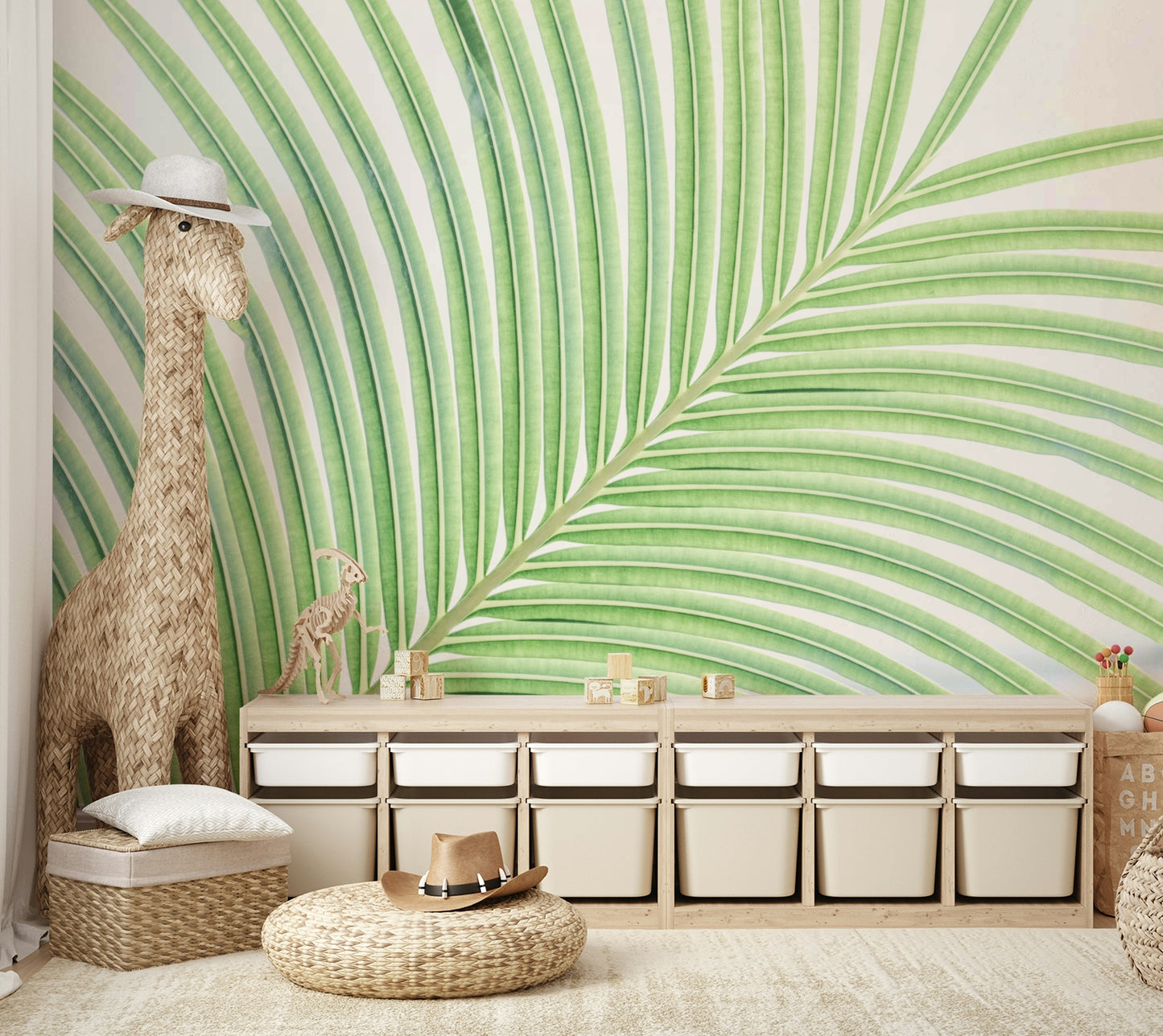 An angled shot of the mural's gentle color palette.

