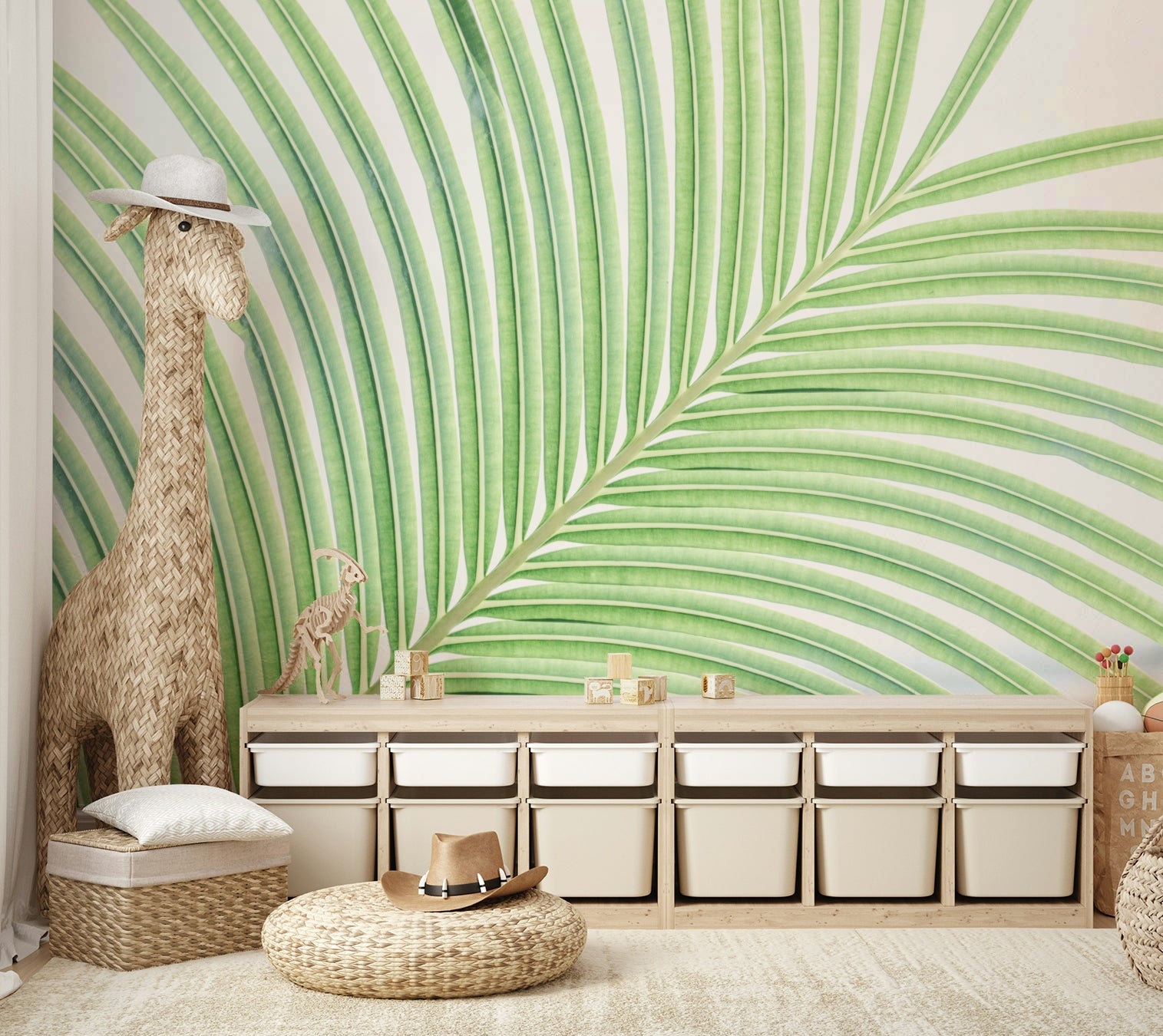 An angled shot of the mural's gentle color palette.

