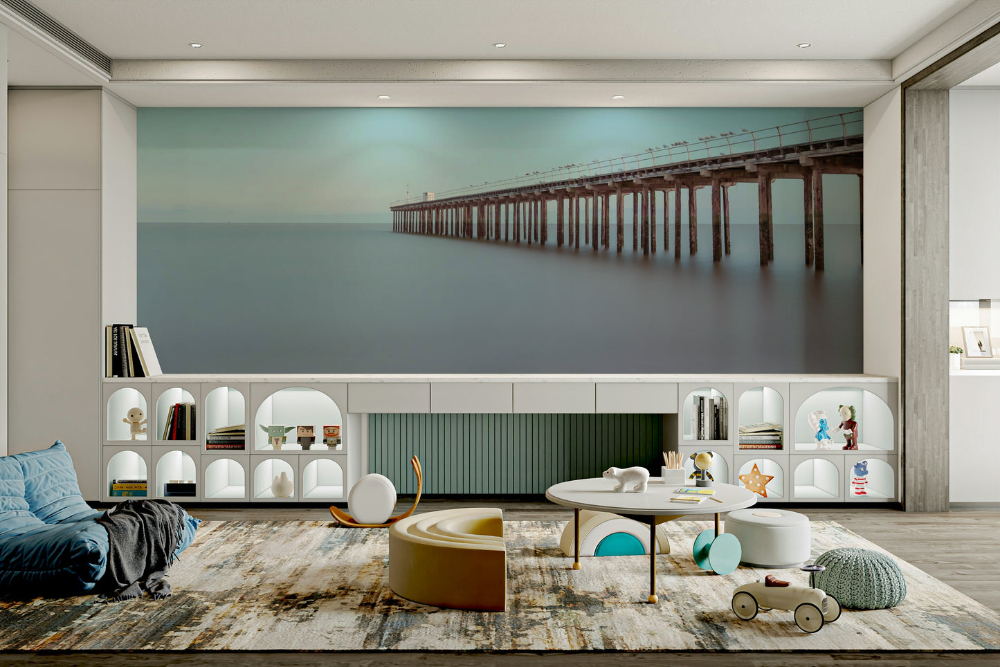 The wallpaper is used to create a feature wall in a dining room.

