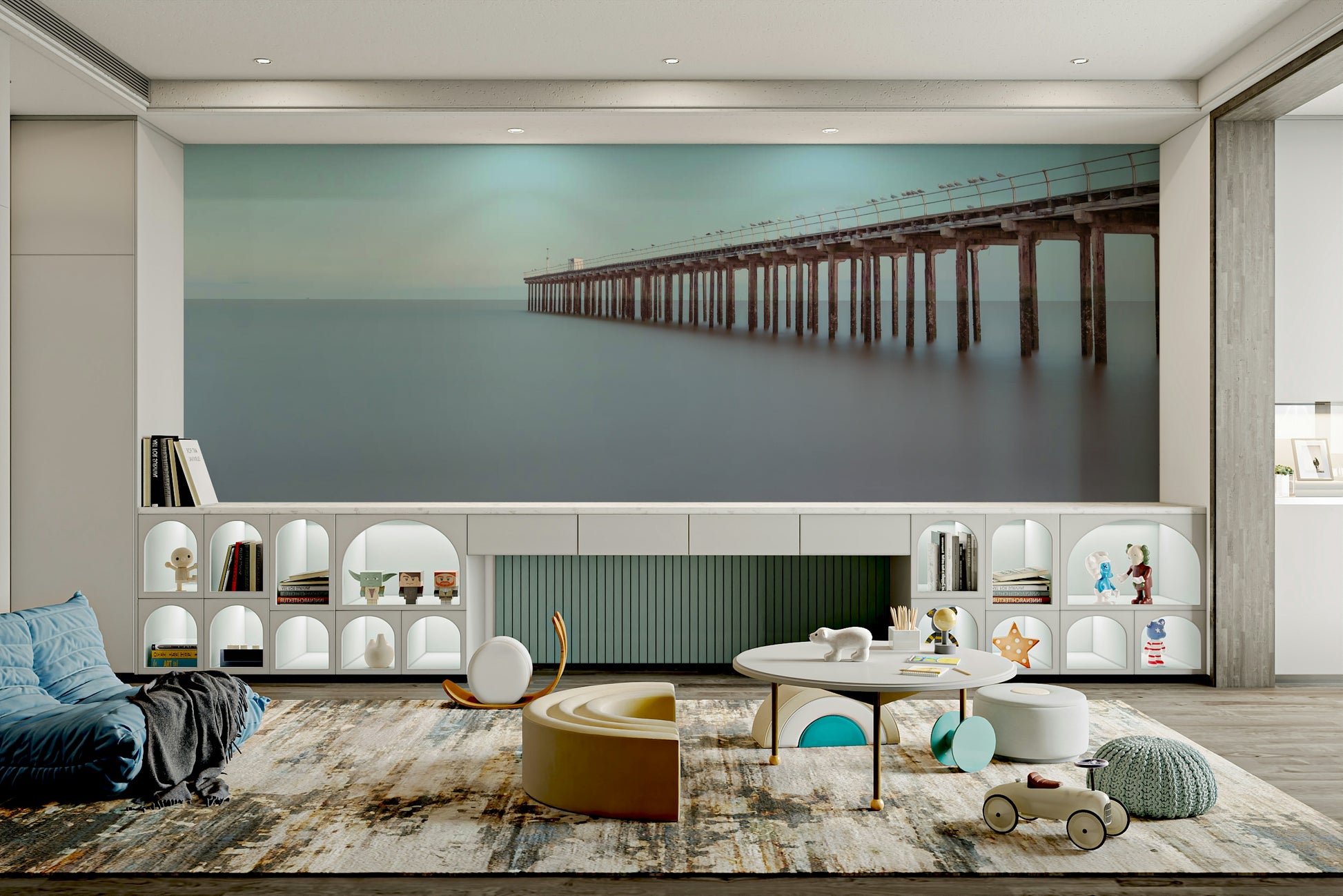 The wallpaper is used to create a feature wall in a dining room.

