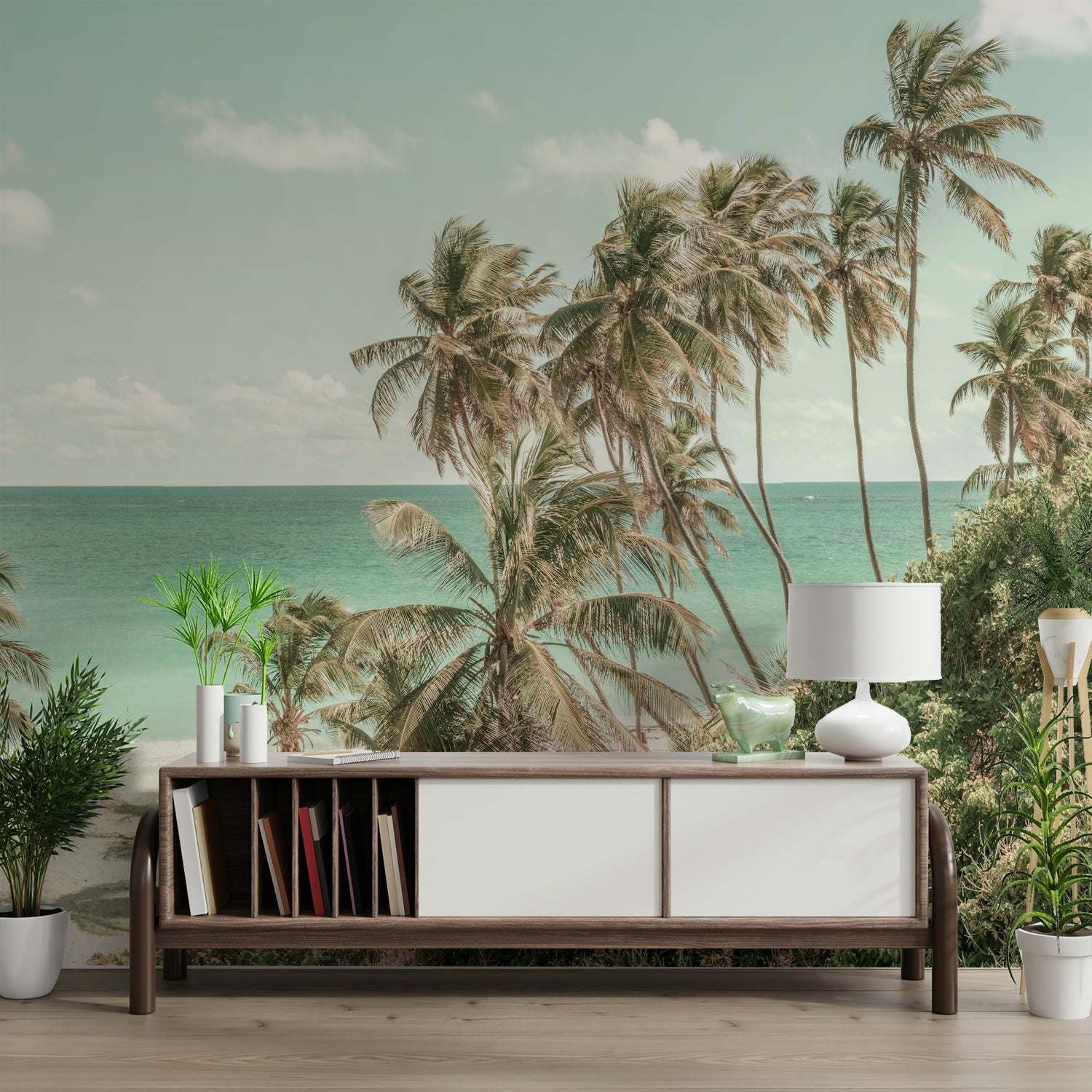Oceanfront Serenity tropical mural wallpaper