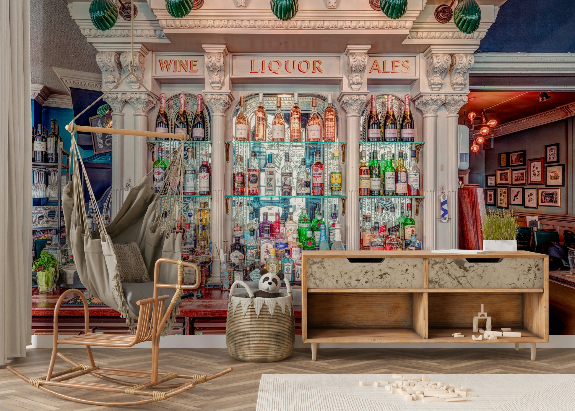 Fine Spirits Elegant chic bar scene wallpaper