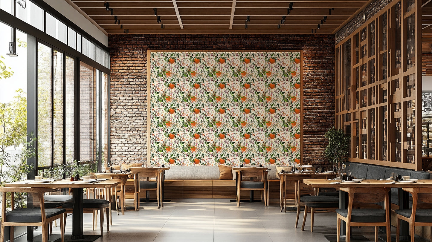 Botanical Orange Motif floral wallpaper

