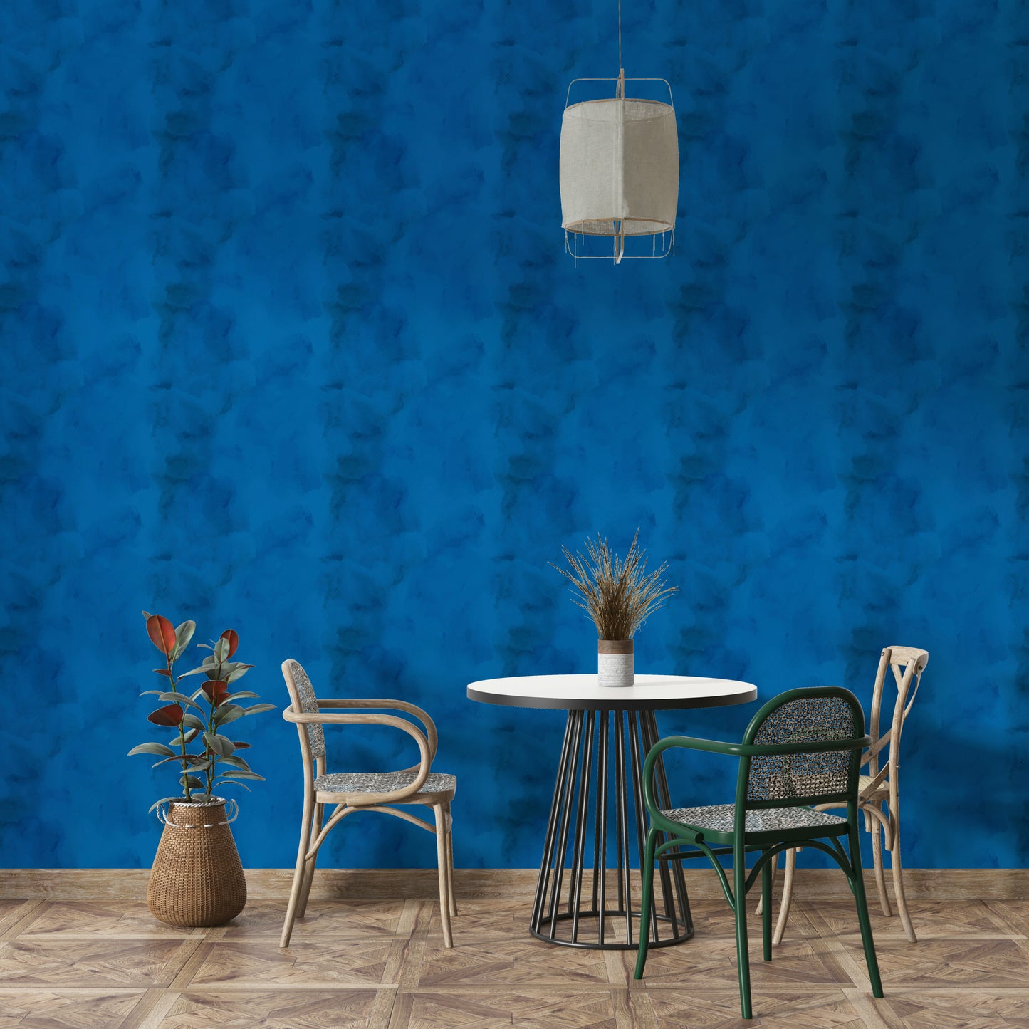 Midnight Bloom Blues botanical mural wallpaper

