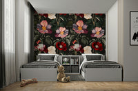 The wallpaper is used to create a feature wall in a dining room.